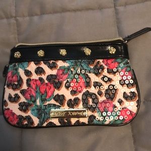 Betsey Johnson sequin floral small makeup bag